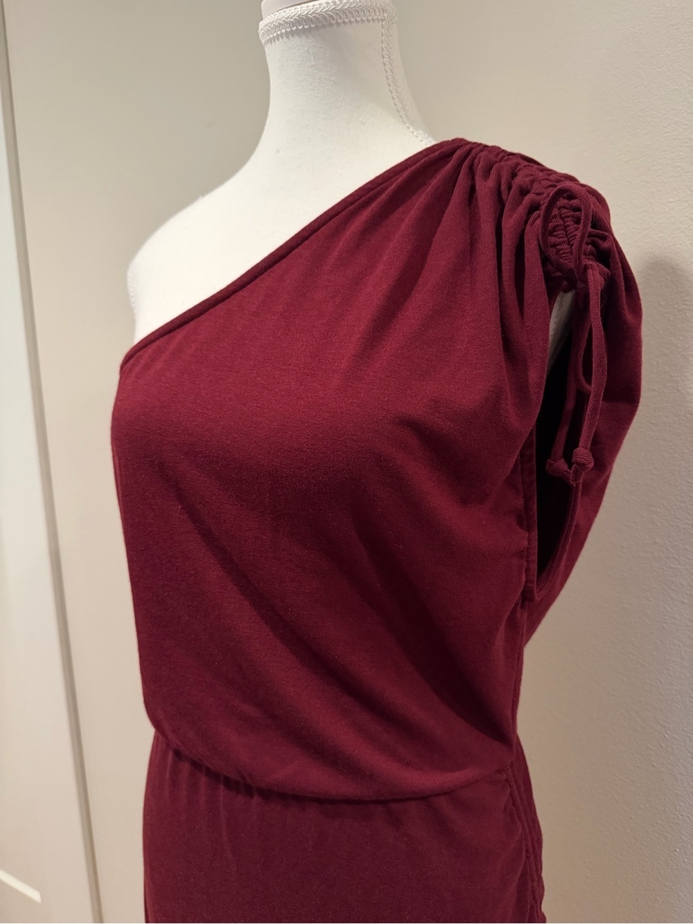 Lulu's One-Shoulder Wine Ruched Dress - Picture 3 of 6